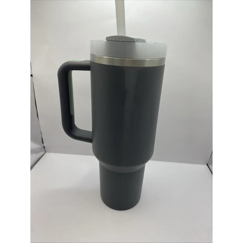Stanley 40 Oz Stainless Steel Tumbler Charcoal W/ Logo & Straw - See Pics